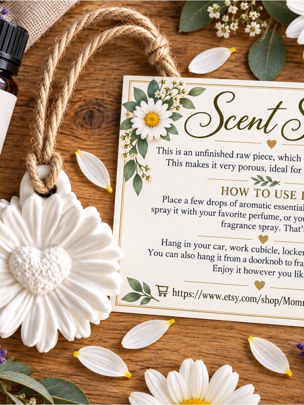 Scent Sachet Ceramic Daisy Hanging Ornament - White